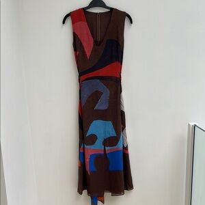 AKRIS Brown 100% Silk dress with tie and lining size 4 but fits like XS NEW